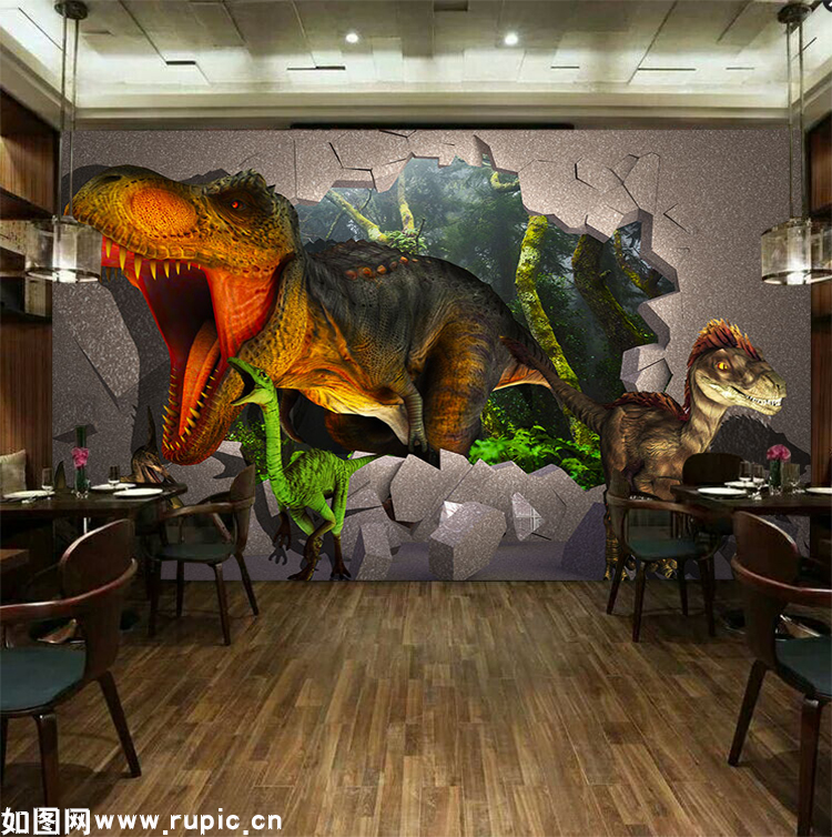 ll66森林恐龙霸王龙3d立体背景墙