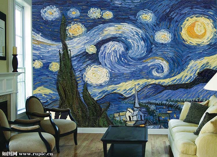 yj112奇幻星空田地油画风景画图