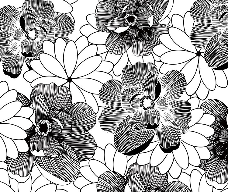黑白手绘花卉简约背景墙装饰画